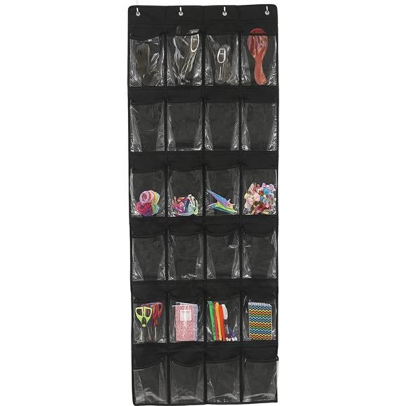 24 Pockets Crystal Clear Over The Door Hanging Shoe Organizer Black 64'' x 19'' - Picture 5 of 7